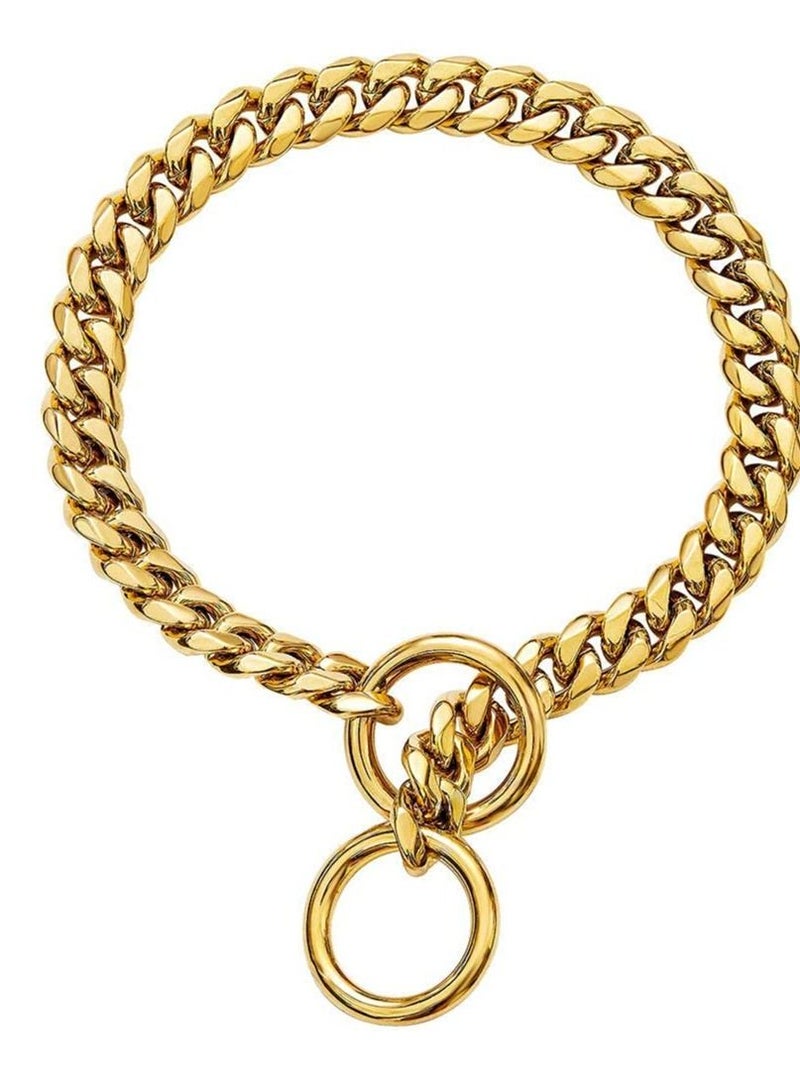 Excefore طوق كلب معدني بطول 14 بوصة بسلسلة كوبية، طوق كلب قوي ومتين، مناسب للكلاب من السلالات الصغيرة والمتوسطة والكبيرة (ذهبي) - Image 1