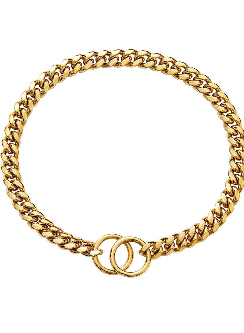 Excefore طوق كلب معدني بطول 14 بوصة بسلسلة كوبية، طوق كلب قوي ومتين، مناسب للكلاب من السلالات الصغيرة والمتوسطة والكبيرة (ذهبي) - Image 2