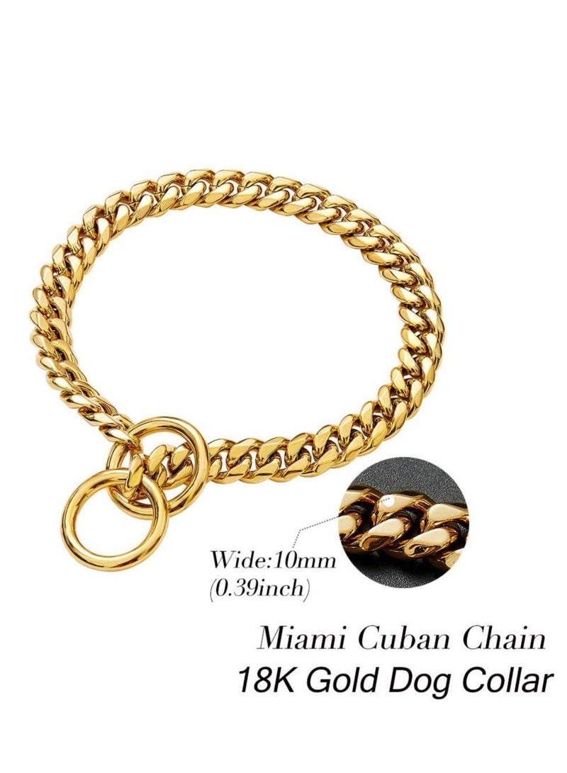 Excefore طوق كلب معدني بطول 14 بوصة بسلسلة كوبية، طوق كلب قوي ومتين، مناسب للكلاب من السلالات الصغيرة والمتوسطة والكبيرة (ذهبي) - Image 3