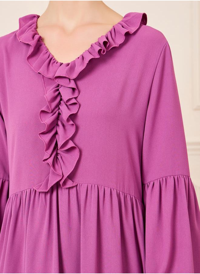 Styli - Ruffle V Neck Tiered Maxi Dress - Image 1