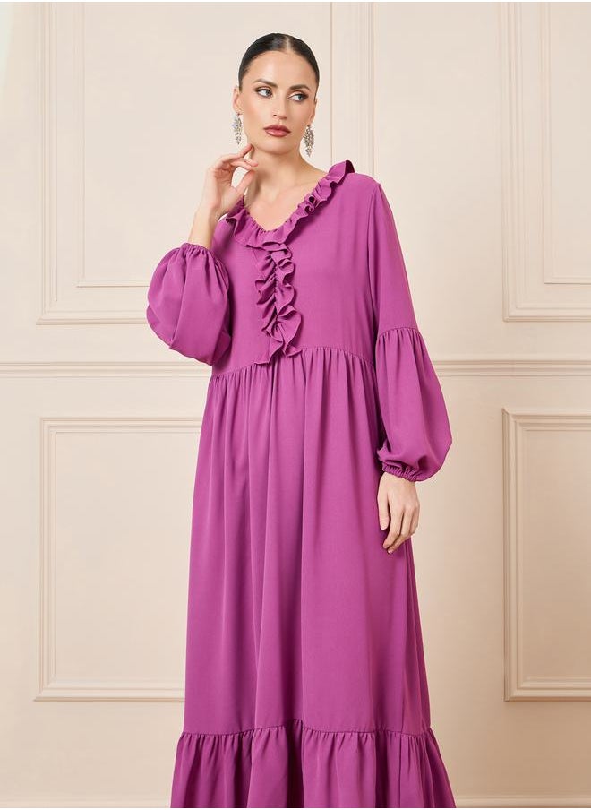 Styli - Ruffle V Neck Tiered Maxi Dress - Image 1