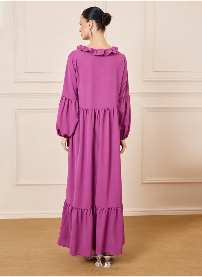 Styli - Ruffle V Neck Tiered Maxi Dress - Image 1