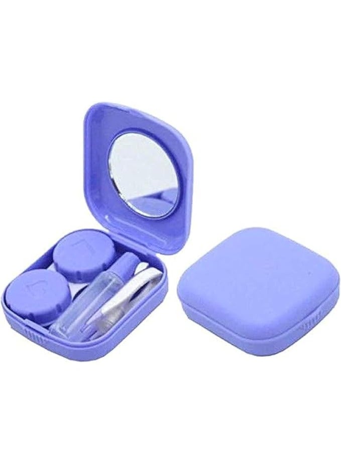 Mini Square Contact Lens Case Box Travel Kit Easy Carry Mirror Container Purple - Image 1