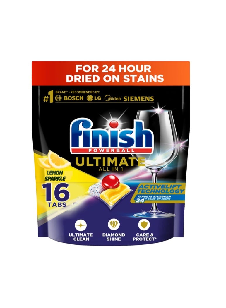 Finish Ultimate All-in-1 Dishwasher Detergent Tablets, Lemon Sparkle - 16 Tablets