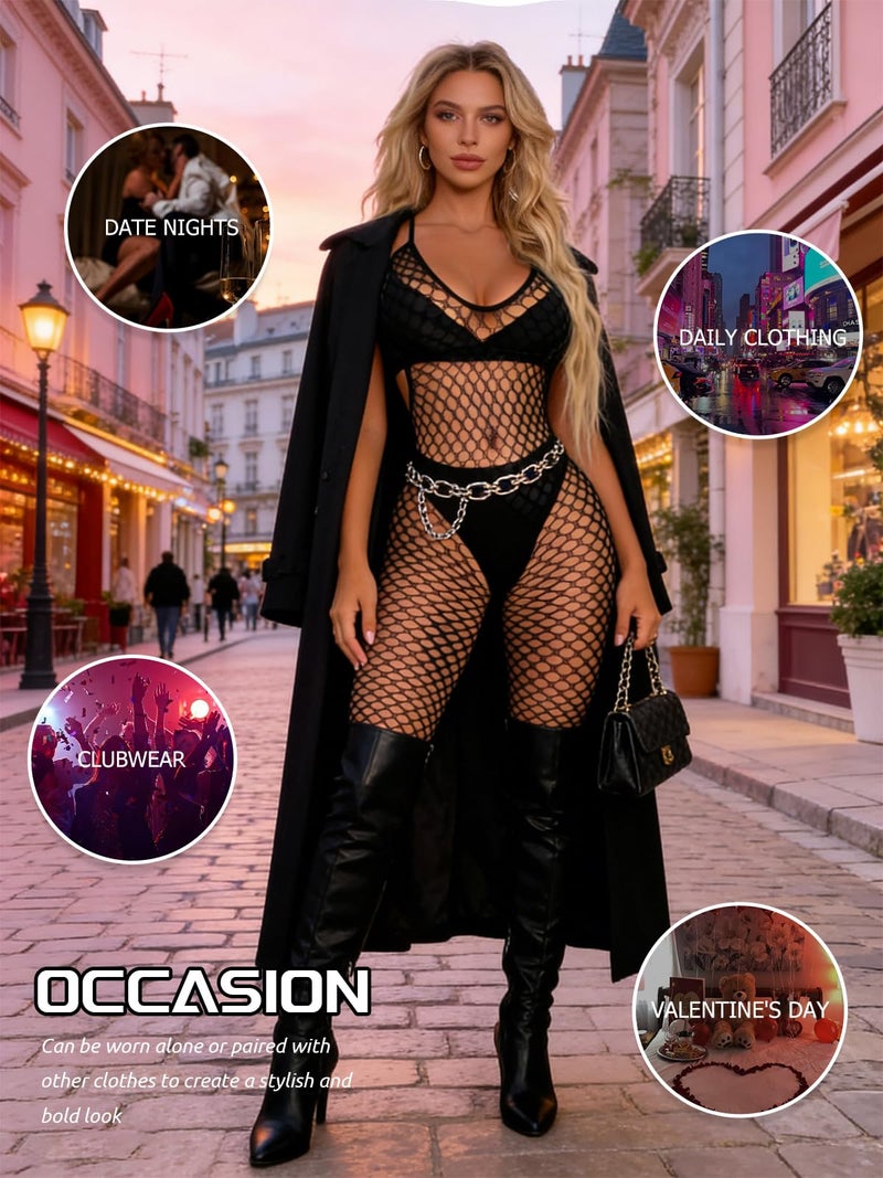 Buitifo Womens Sexy Bodysuit Fishnet Tights Bodycon Jumpsuit Lingerie (BlackT1,M) - Image 5