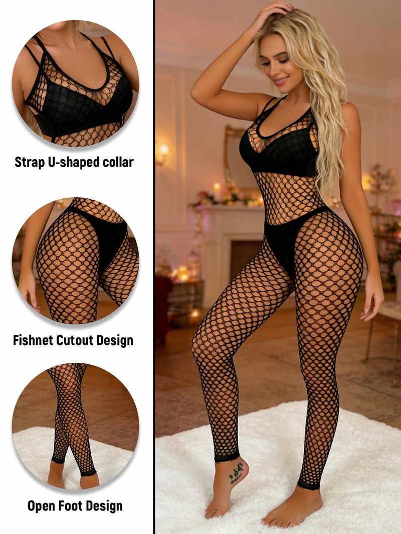 Buitifo Womens Sexy Bodysuit Fishnet Tights Bodycon Jumpsuit Lingerie (BlackT1,M) - Image 2
