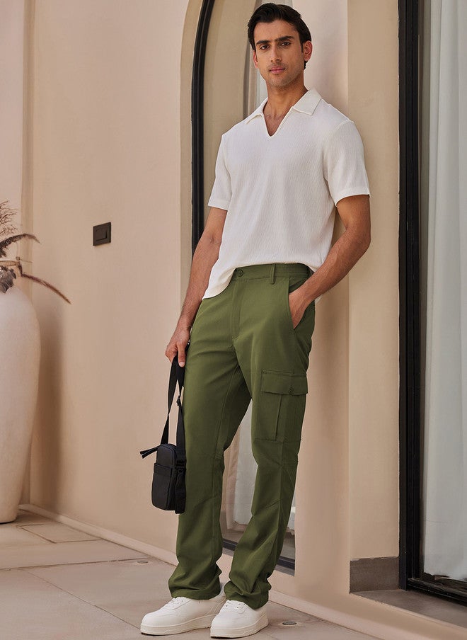 Zeyo Men Comfort Fit Elastic Waist Band Cargo Trousers - Image 4
