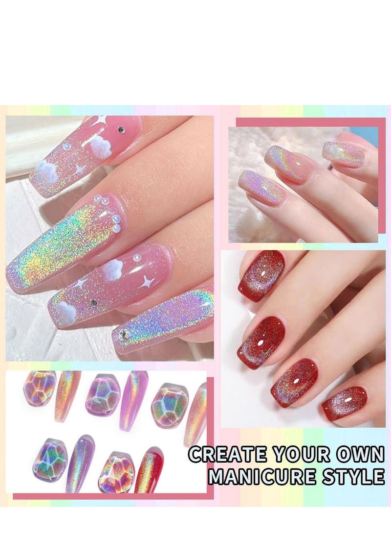 LIMEGIRL Rainbow Cat Eye Gel Nail Polish Set of 5 Colors Jelly Gel Polish - Holographic Glitter Gel Polish Magnetic Cateye Gel Polish - Soak Off LED Polish Set Nail Art Salon DIY Gifts  - Image 2