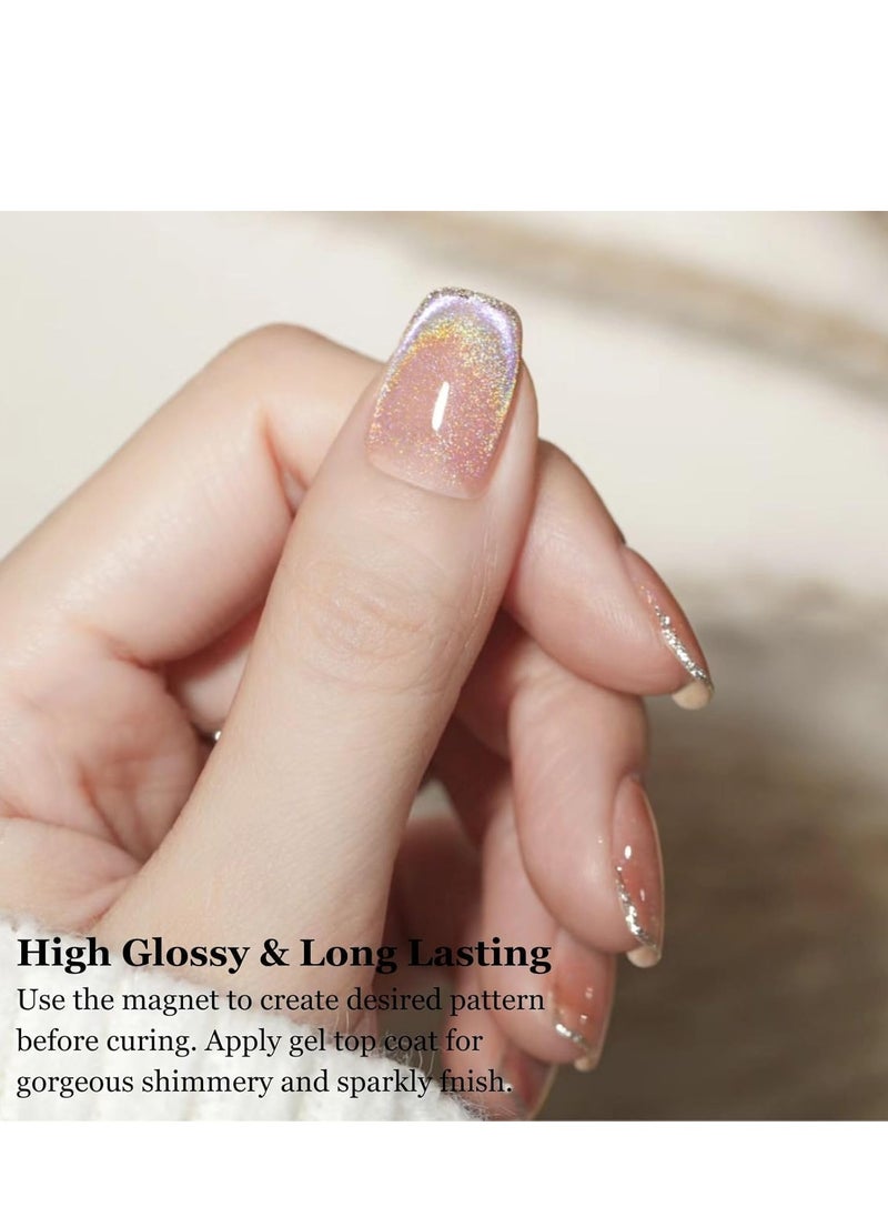 LIMEGIRL Rainbow Cat Eye Gel Nail Polish Set of 5 Colors Jelly Gel Polish - Holographic Glitter Gel Polish Magnetic Cateye Gel Polish - Soak Off LED Polish Set Nail Art Salon DIY Gifts  - Image 4