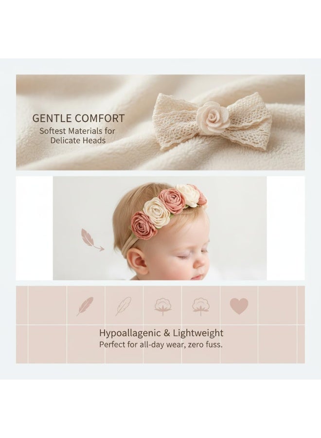 YelaJoy Soft Nylon Baby Girl Headbands for Newborns, Infants & Toddlers – 3pcs Elastic Flower Hairbands, Comfortable Baby Hair Accessories Gift Set for Photo Shoots & Parties - Image 3