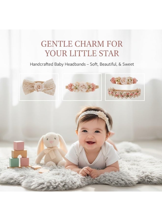 YelaJoy Soft Nylon Baby Girl Headbands for Newborns, Infants & Toddlers – 3pcs Elastic Flower Hairbands, Comfortable Baby Hair Accessories Gift Set for Photo Shoots & Parties - Image 2