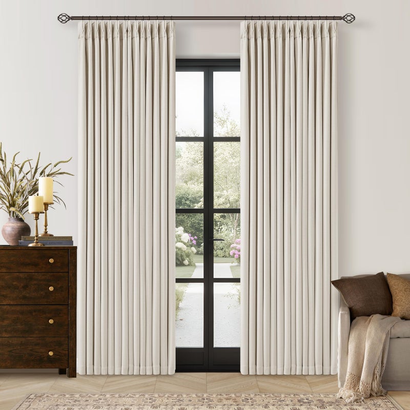 TWODRAPES Pinch Pleated Blackout Linen Curtains 84 Inch Long for Living Room Bedroom Room Darkening Thick Linen Curtain 84 Inch Length 2 Panels Set Double Layer Boho Farmhouse Cream Ivory Natural Window Drapes - Image 1