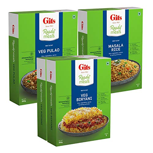 Gits Ready to Eat Rice Combo 1060g (Veg Biryani 265g X Pack of 2 + Masala Rice 265g + Veg Pulao 265g) - Image 1