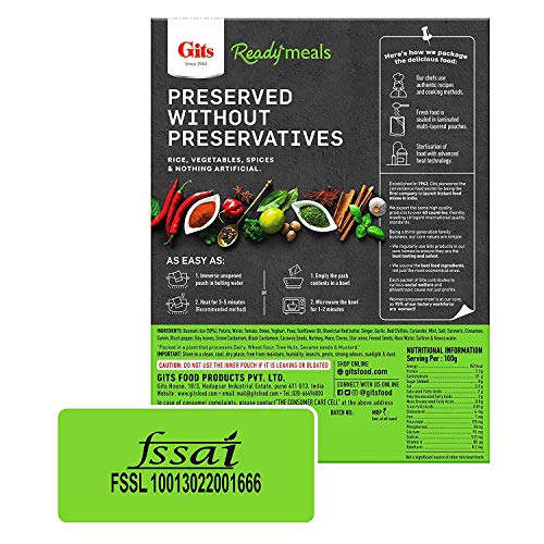 Gits Ready to Eat Rice Combo 1060g (Veg Biryani 265g X Pack of 2 + Masala Rice 265g + Veg Pulao 265g) - Image 5