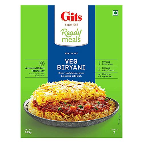 Gits Ready to Eat Rice Combo 1060g (Veg Biryani 265g X Pack of 2 + Masala Rice 265g + Veg Pulao 265g) - Image 3