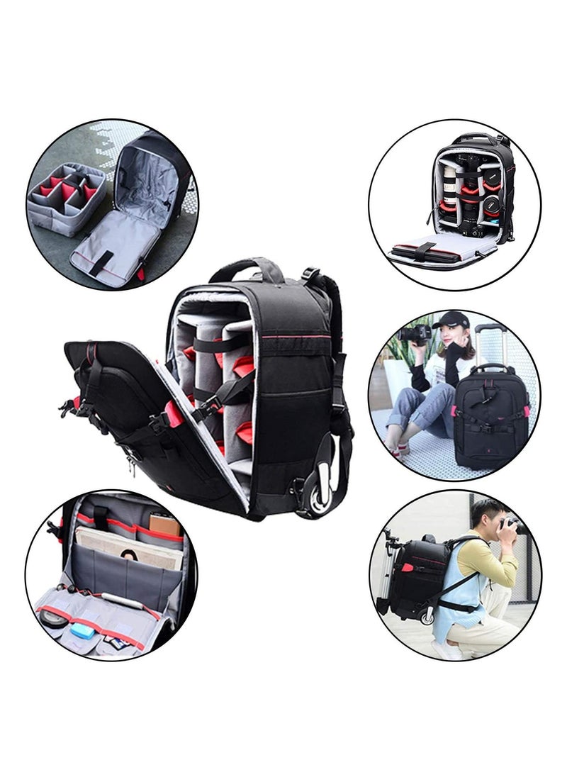 Coopic COOPIC BP50 2-in-1 Rolling Camera Backpack Trolley Case - Anti-Shock Detachable Padded Compartment Hidden Pull Bar Durable Waterproof for Camera Tripod Flash Light Lens (Black)  - Image 3