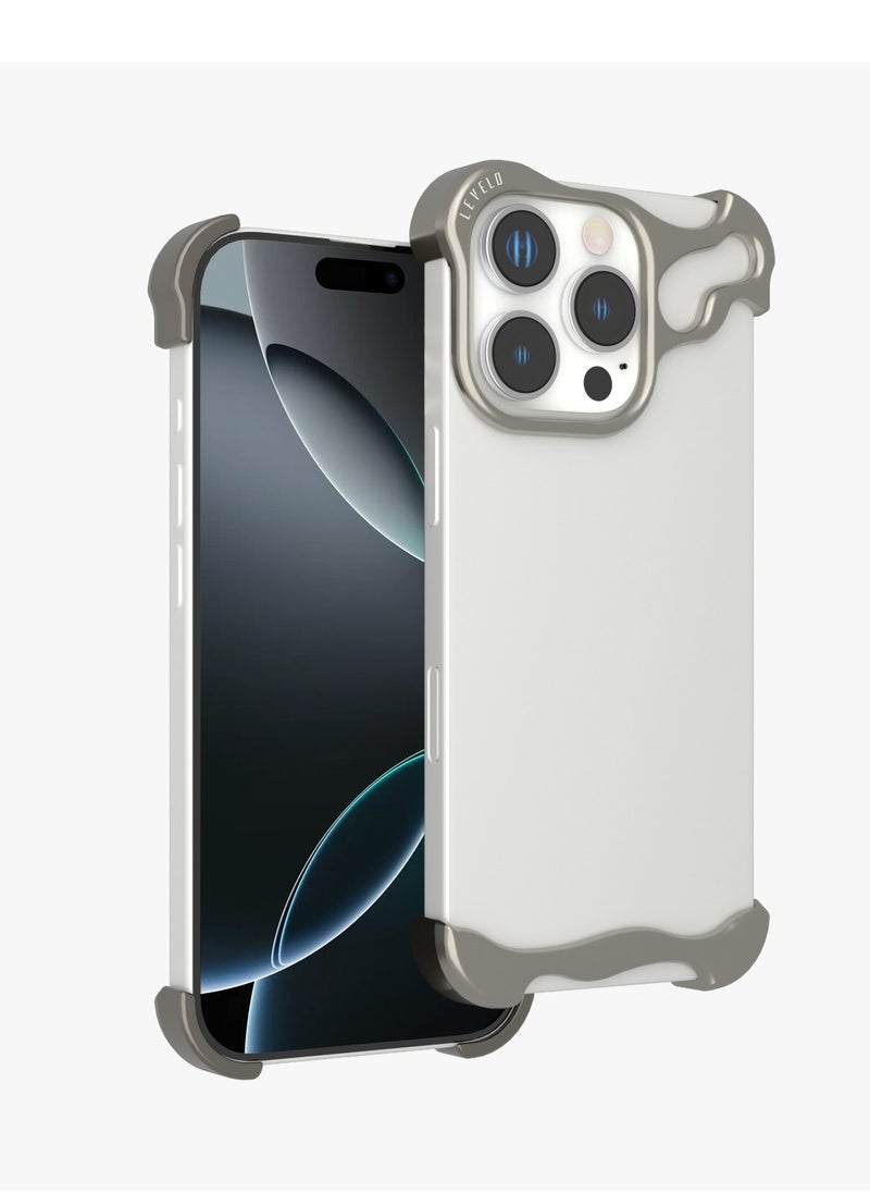 LEVELO - iPhone 16 Pro Max Case Metallo Pro Aluminum Bumper Cover / Easy Snap On / Durable Material/ Impact-Resistant Corners / Seamless Fit / Comfortable & Secure Back Cover - Titanium - Image 1