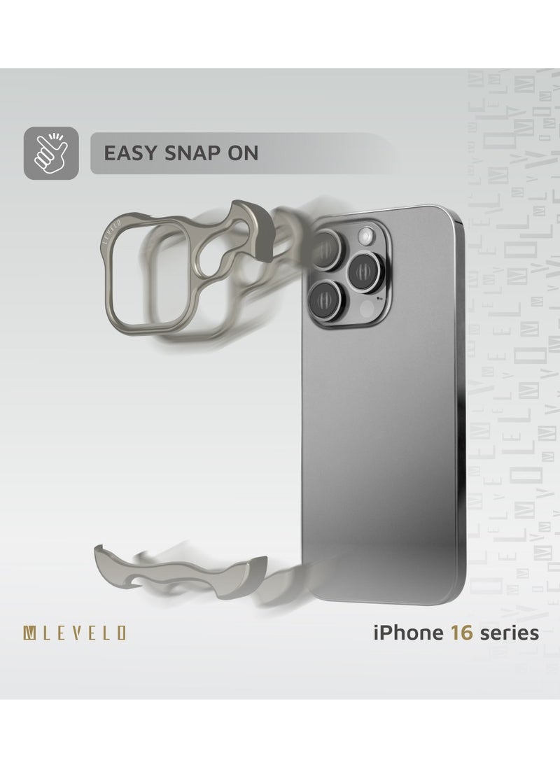 LEVELO - iPhone 16 Pro Max Case Metallo Pro Aluminum Bumper Cover / Easy Snap On / Durable Material/ Impact-Resistant Corners / Seamless Fit / Comfortable & Secure Back Cover - Titanium - Image 1
