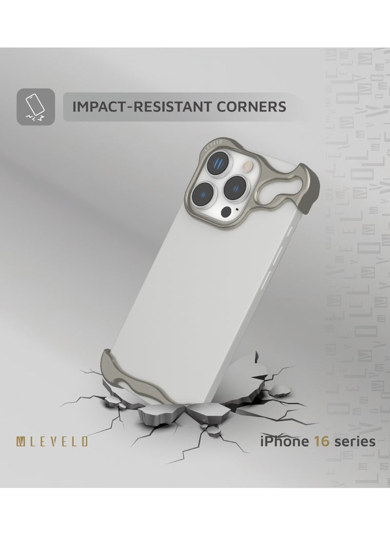 LEVELO - iPhone 16 Pro Max Case Metallo Pro Aluminum Bumper Cover / Easy Snap On / Durable Material/ Impact-Resistant Corners / Seamless Fit / Comfortable & Secure Back Cover - Titanium - Image 1