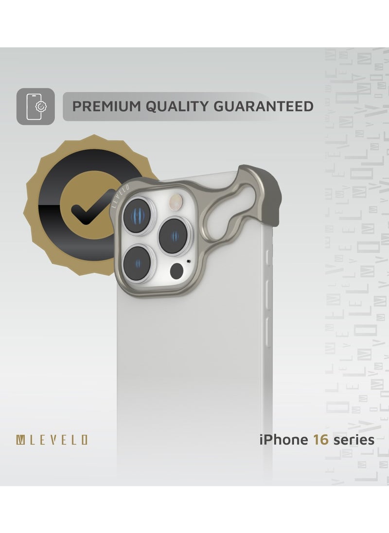 LEVELO - iPhone 16 Pro Max Case Metallo Pro Aluminum Bumper Cover / Easy Snap On / Durable Material/ Impact-Resistant Corners / Seamless Fit / Comfortable & Secure Back Cover - Titanium - Image 1