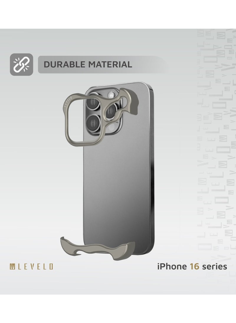 LEVELO - iPhone 16 Pro Max Case Metallo Pro Aluminum Bumper Cover / Easy Snap On / Durable Material/ Impact-Resistant Corners / Seamless Fit / Comfortable & Secure Back Cover - Titanium - Image 1