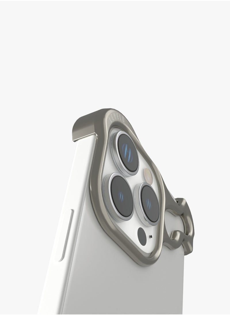 LEVELO - iPhone 16 Pro Max Case Metallo Pro Aluminum Bumper Cover / Easy Snap On / Durable Material/ Impact-Resistant Corners / Seamless Fit / Comfortable & Secure Back Cover - Titanium - Image 1