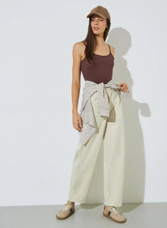 ستايلي Off White Baggy Fit Solid Pants