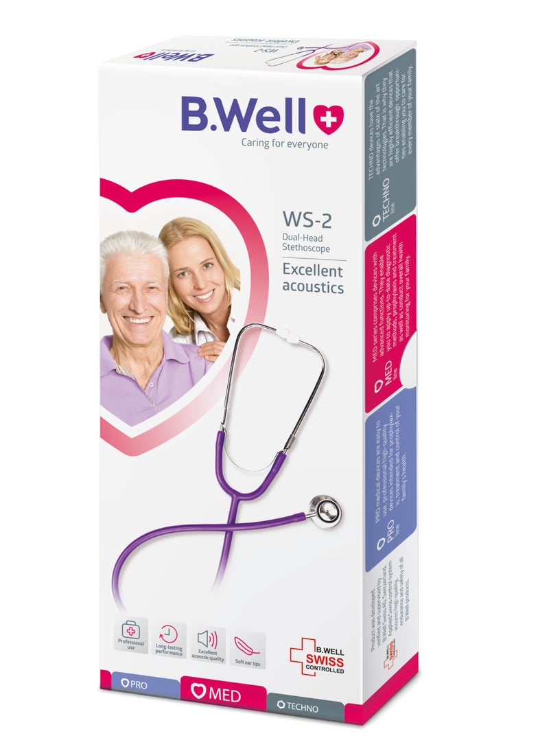 B.Well WS-2 Red Professional Dual-Head Stethoscope with Soft Ear Tips & Storage Bag - Image 2
