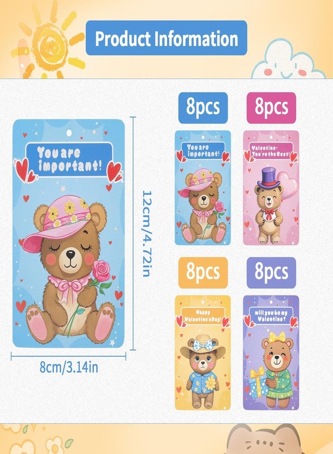 Fangoo 32pcs Valentines Day Gifts Card with 32pcs Mini Plush Bears for Kids Classroom Exchange Gift Small Stuffed Bear Keychains for Valentines Party Favor Supplies - Image 2