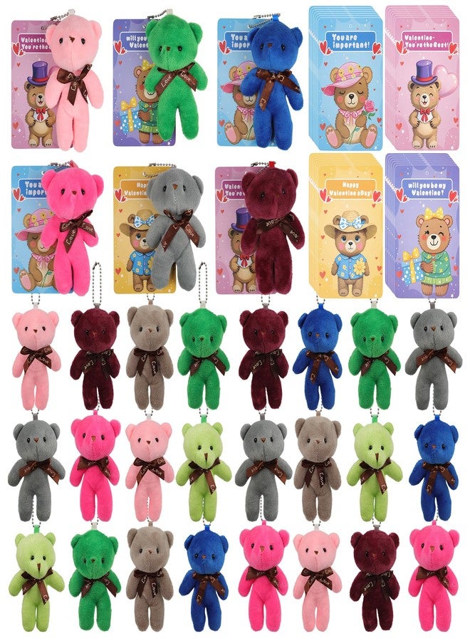 Fangoo 32pcs Valentines Day Gifts Card with 32pcs Mini Plush Bears for Kids Classroom Exchange Gift Small Stuffed Bear Keychains for Valentines Party Favor Supplies - Image 1