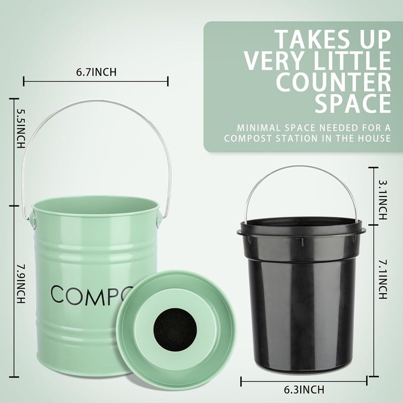 Vipush Compost Bin Kitchen Countertop Composter with lid – Small Compost ContainerI Includes Inner Compost Bucket Liner & Charcoal Filter, Green - Image 5