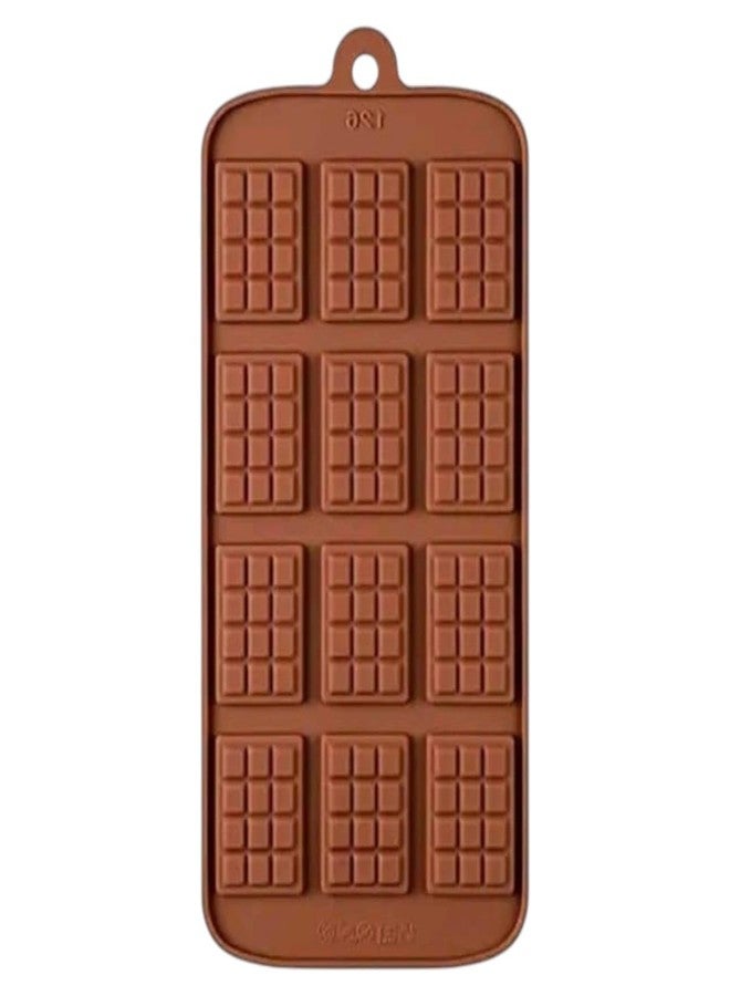 SHETAPRIDE Mini Chocolate Bar Silicone Mold – 12 Cavity Dairy Style Chocolate Mould for Candy, Fondant & Cake Decoration | Food Grade Non-Stick Baking Mold for DIY Chocolate Making | Brown (Pack of 1) - Image 1