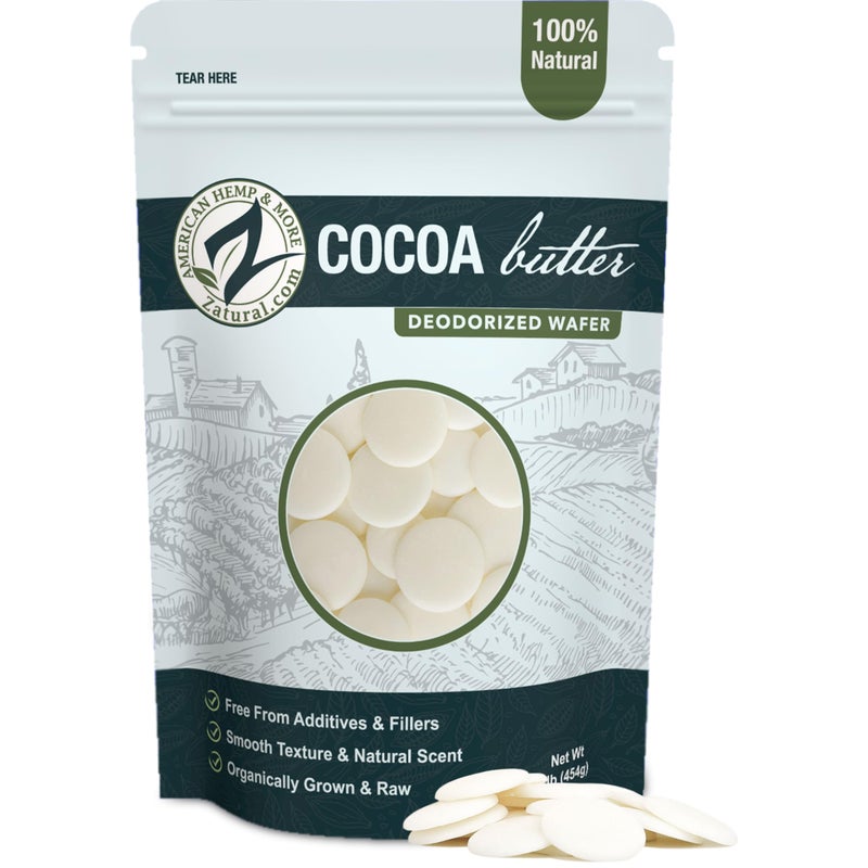 Zatural Raw Cocoa Butter Wafers Deodorized â€“ 100% Pure Food-Grade Prime-Pressed Cocoa Butter, Neutral Scent, for DIY Lotion Lip Balm Soap Chocolate & Candles (16 oz Wafers) - Image 1