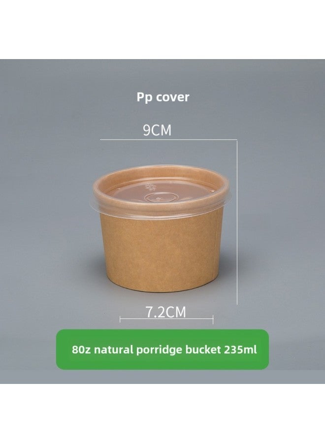 Disposable Paper Bowl Meal Box Kraft Paper Soup Bucket Round Bucking Box Without Lid Take-away Box Bucking Bowl Soup Bowl Porridge Cup-Color:8oz Natural Color Soup Barrel + PP Lid - Image 1