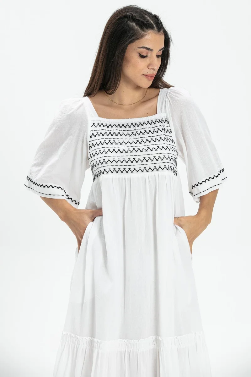 اليش شيل بيزي Embroidered Cotton Dress