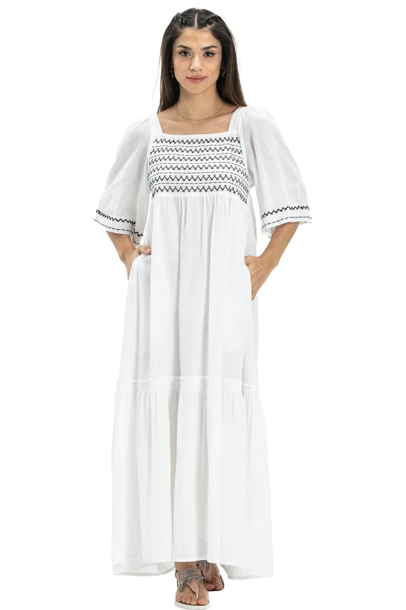 اليش شيل بيزي Embroidered Cotton Dress