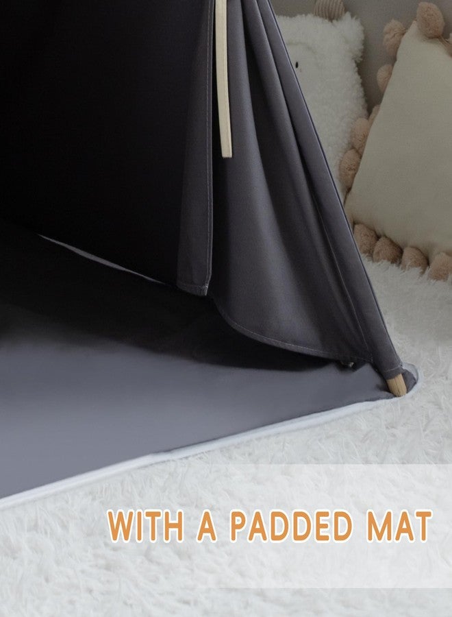 RONGFA Teepee Tent for Kids, 100% Cotton Play Tent with Mat, Kids Teepee Tent with Colored Flag, Quality Portable Play Tent with Carry Bag for Girls and Boys Indoor Outdoor (Beige Gray with Mat) - Image 2