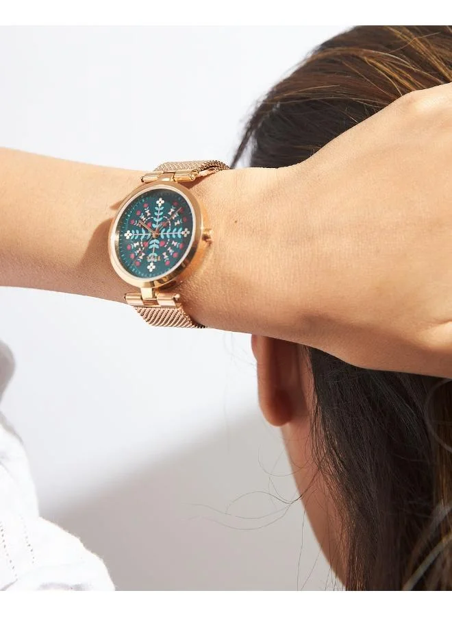 Chumbak Teal by Chumbak Mandala Watch | Metal Mesh Strap - Black