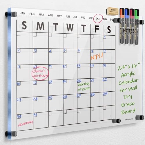 RR RAXMIN Acrylic Dry Erase Calendar for Wall 23”x16“ Clear Acrylic Wall Calendar White Board Calendar Home Office - Image 1