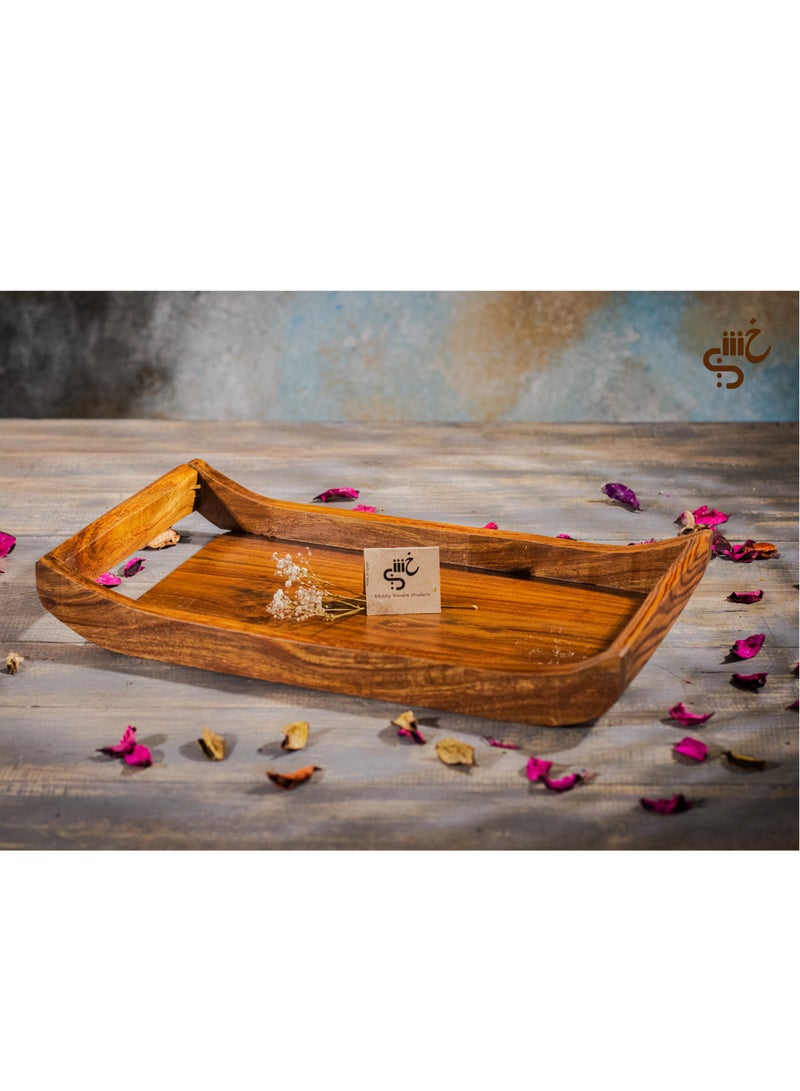 WOODEN TRAY-ECO-FRIENDLY WITH NATURAL LOOKING 】These wooden trays with handles are made of natural wood and give your kitchen or living room a special rustic, neutral touch. Use it to decorate your coffee table beautifully. Size:40*23cm - Image 1