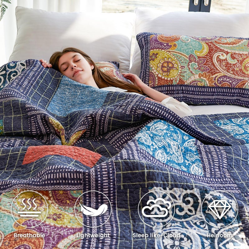 Secgo King Size Comforter Set- 100% Cotton Quilt King Size Set, Black bedspreads (96 * 108 Inch) with 2 Pillow Shams, Patchwork Reversible Lightweight Bedding - Image 4