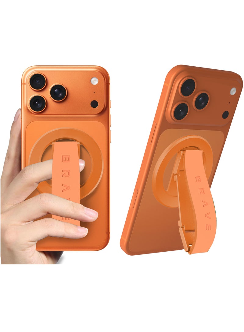 Brave Magsafe Magnetic Holder & Grip for iPhone & Samsung - Removable Magnetic Base & Desk Stand, Compatible with iPhone Air, iPhone 17, 17 Pro, 17 Pro Max, 16, 15, 14, 13, 12, Samsung Galaxy S25, S25 Ultra, S24, S23, S22 and all iOS and Android Devices - Strong Magnetic Grip, Portable Phone & Tablet Stand, Universal Magnetic Base (Cosmic Orange) - Image 1