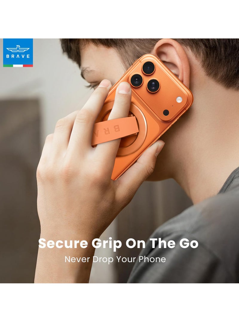 Brave Magsafe Magnetic Holder & Grip for iPhone & Samsung - Removable Magnetic Base & Desk Stand, Compatible with iPhone Air, iPhone 17, 17 Pro, 17 Pro Max, 16, 15, 14, 13, 12, Samsung Galaxy S25, S25 Ultra, S24, S23, S22 and all iOS and Android Devices - Strong Magnetic Grip, Portable Phone & Tablet Stand, Universal Magnetic Base (Cosmic Orange) - Image 2