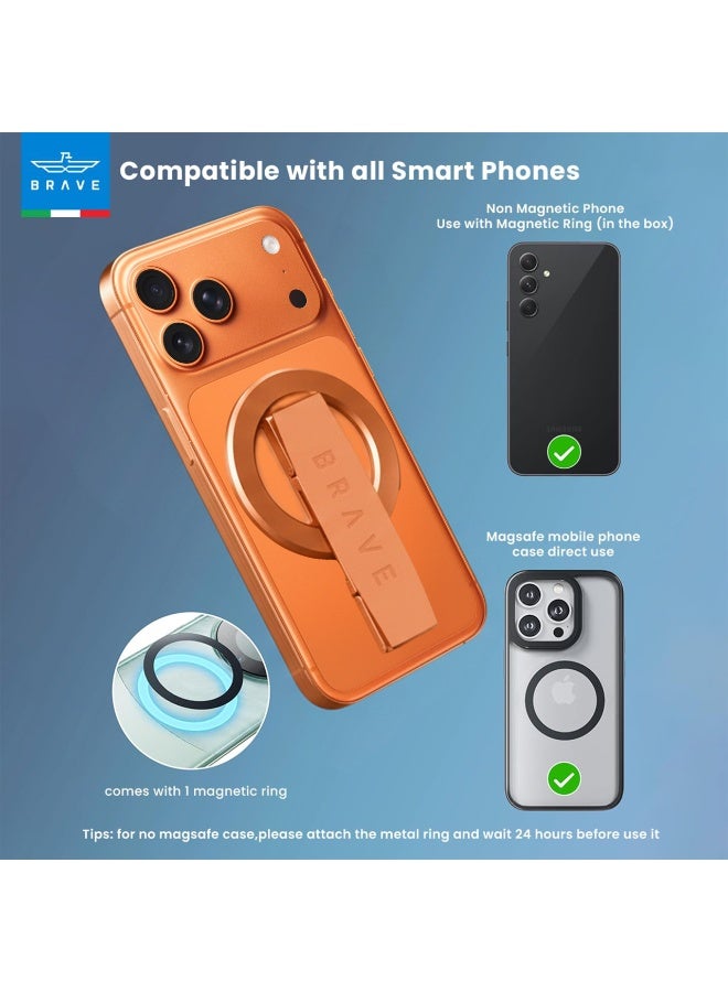 Brave Magsafe Magnetic Holder & Grip for iPhone & Samsung - Removable Magnetic Base & Desk Stand, Compatible with iPhone Air, iPhone 17, 17 Pro, 17 Pro Max, 16, 15, 14, 13, 12, Samsung Galaxy S25, S25 Ultra, S24, S23, S22 and all iOS and Android Devices - Strong Magnetic Grip, Portable Phone & Tablet Stand, Universal Magnetic Base (Cosmic Orange) - Image 5