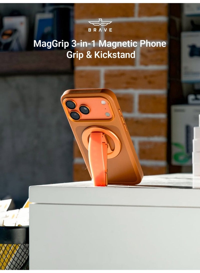 Brave Magsafe Magnetic Holder & Grip for iPhone & Samsung - Removable Magnetic Base & Desk Stand, Compatible with iPhone Air, iPhone 17, 17 Pro, 17 Pro Max, 16, 15, 14, 13, 12, Samsung Galaxy S25, S25 Ultra, S24, S23, S22 and all iOS and Android Devices - Strong Magnetic Grip, Portable Phone & Tablet Stand, Universal Magnetic Base (Cosmic Orange) - Image 2