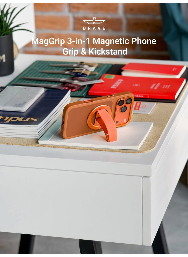 Brave Magsafe Magnetic Holder & Grip for iPhone & Samsung - Removable Magnetic Base & Desk Stand, Compatible with iPhone Air, iPhone 17, 17 Pro, 17 Pro Max, 16, 15, 14, 13, 12, Samsung Galaxy S25, S25 Ultra, S24, S23, S22 and all iOS and Android Devices - Strong Magnetic Grip, Portable Phone & Tablet Stand, Universal Magnetic Base (Cosmic Orange) - Image 3