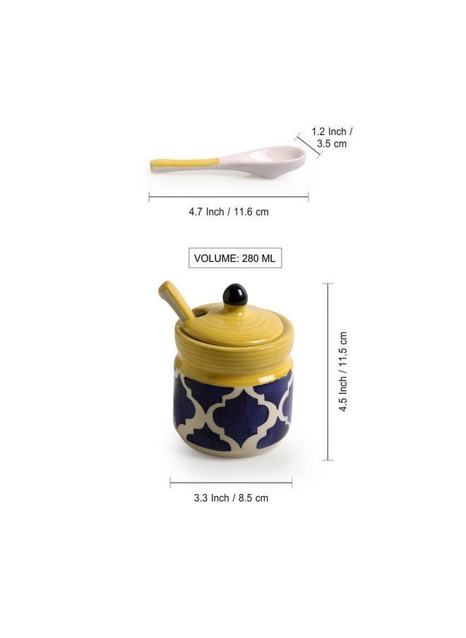 ExclusiveLane - Exclusivelane 'Moroccan' Ceramic Pickle Jars for Dining Table with Spoon & Lid (Set of 2)|Handpainted Kitchen Containers Set Pickle Holder Container for Kitchen Storage Set Aachar - Multicolor - Image 1