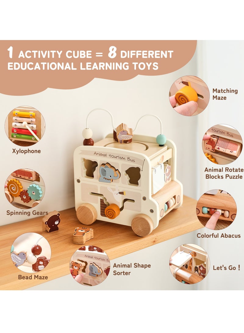 Montessori Wooden Bus montessori educational toys for kids learning sensory toys for children busy Box, Beige - Image 2