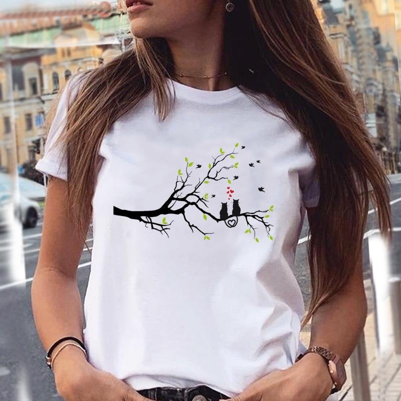 Foreign Trade European Size Summer Women's T-Shirt Funny Graphic Print Women's Fashion Print Top Short Sleeve - Image 1