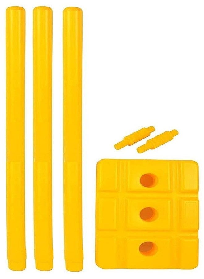 Fazzul Heavy Plastic Cricket Stumps Set - 3 Stumps + 2 Bails + 1 Stand (Yellow)(Plastic Wicket Set) Cricket Standard Wickets for Cricket Ground, Match, Tournament Stump with Stand & Bails - Image 5